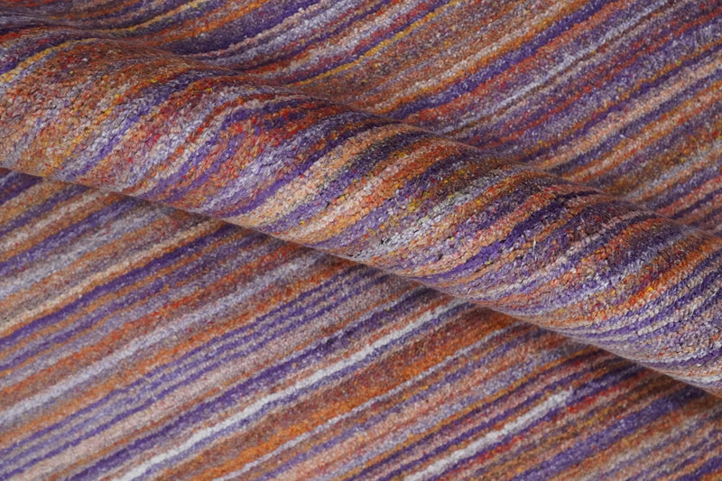 Rainbow Purple Rust Shaded Stripe 5x7 Blended bamboo Silk Flatwoven Area Rug | HL41 - The Rug Decor