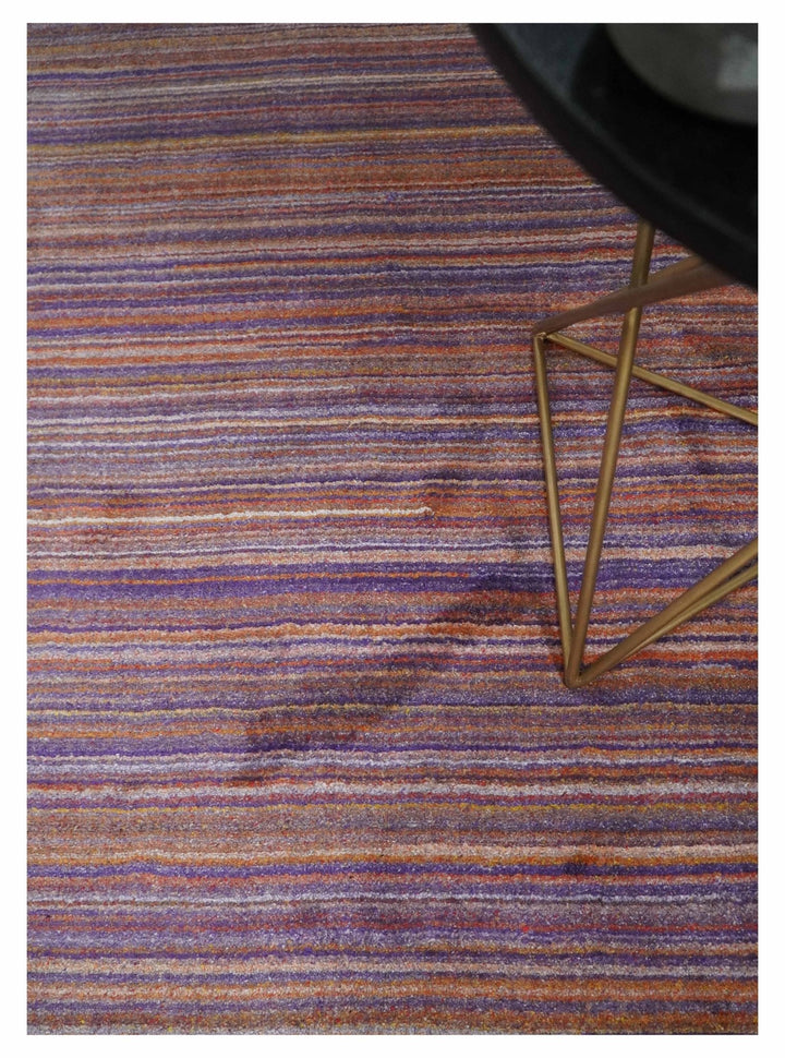 Rainbow Purple Rust Shaded Stripe 5x7 Blended bamboo Silk Flatwoven Area Rug | HL41 - The Rug Decor