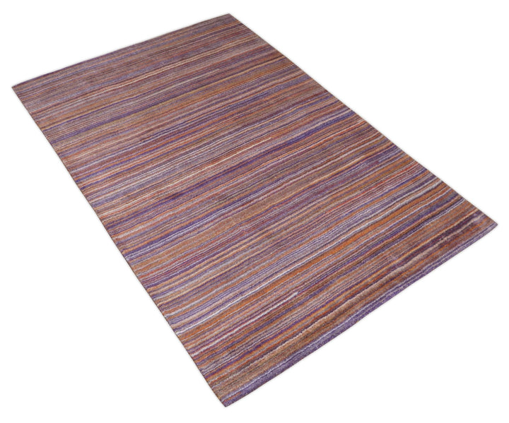 Rainbow Purple Rust Shaded Stripe 5x7 Blended bamboo Silk Flatwoven Area Rug | HL41 - The Rug Decor