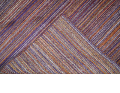Rainbow Purple Rust Shaded Stripe 5x7 Blended bamboo Silk Flatwoven Area Rug | HL41 - The Rug Decor