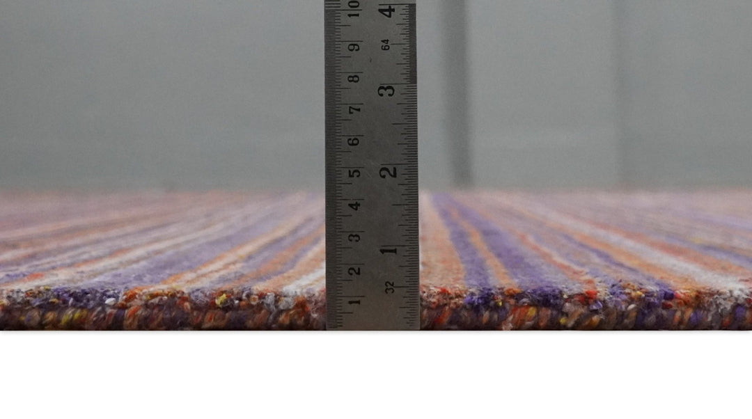 Rainbow Purple Rust Shaded Stripe 5x7 Blended bamboo Silk Flatwoven Area Rug | HL41 - The Rug Decor