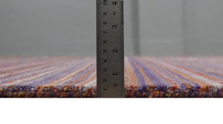 Rainbow Purple Rust Shaded Stripe 5x7 Blended bamboo Silk Flatwoven Area Rug | HL41 - The Rug Decor