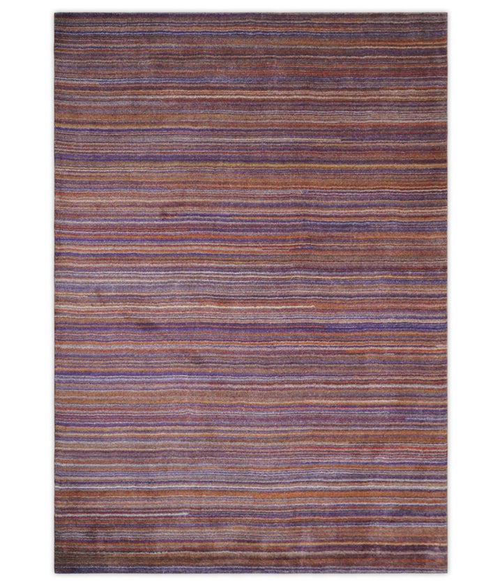 Rainbow Purple Rust Shaded Stripe 5x7 Blended bamboo Silk Flatwoven Area Rug | HL41 - The Rug Decor