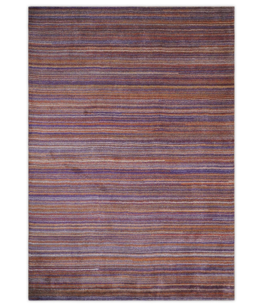 Rainbow Purple Rust Shaded Stripe 5x7 Blended bamboo Silk Flatwoven Area Rug | HL41 - The Rug Decor