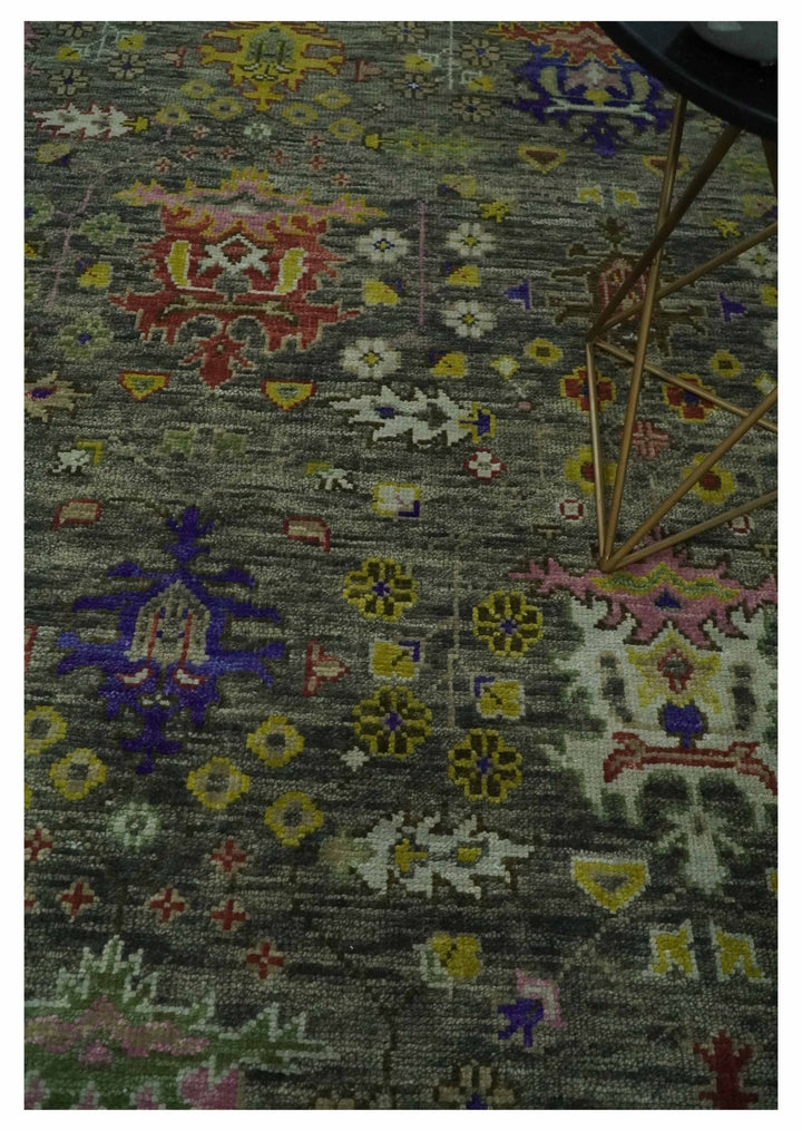 Ready 9x12 Traditional Moss Green and Silver Hand knotted Oushak Wool Area Rug - The Rug Decor