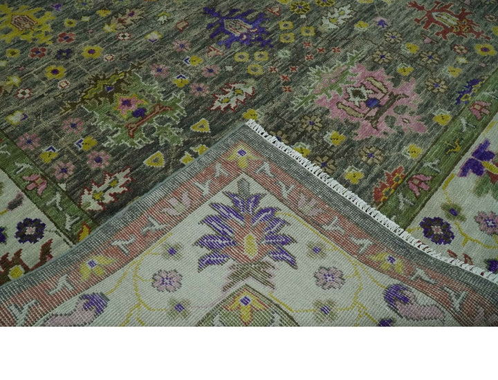 Ready 9x12 Traditional Moss Green and Silver Hand knotted Oushak Wool Area Rug - The Rug Decor