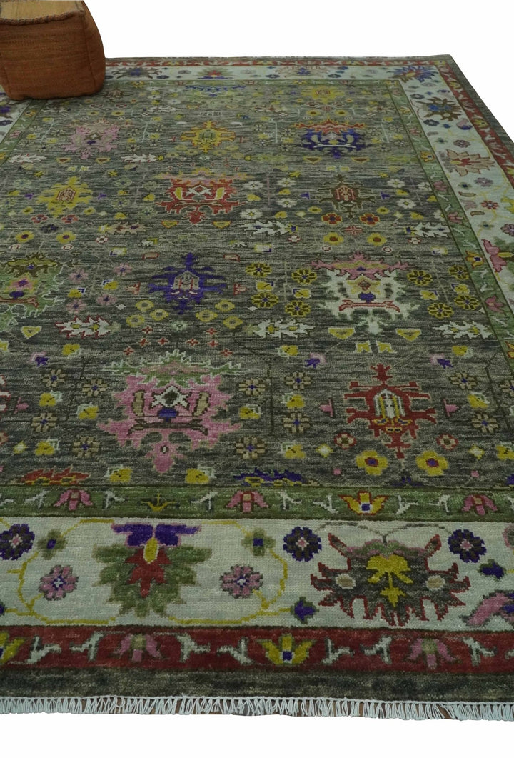 Ready 9x12 Traditional Moss Green and Silver Hand knotted Oushak Wool Area Rug - The Rug Decor