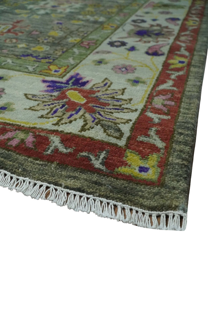 Ready 9x12 Traditional Moss Green and Silver Hand knotted Oushak Wool Area Rug - The Rug Decor