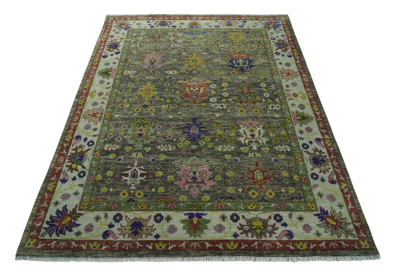 Ready 9x12 Traditional Moss Green and Silver Hand knotted Oushak Wool Area Rug - The Rug Decor