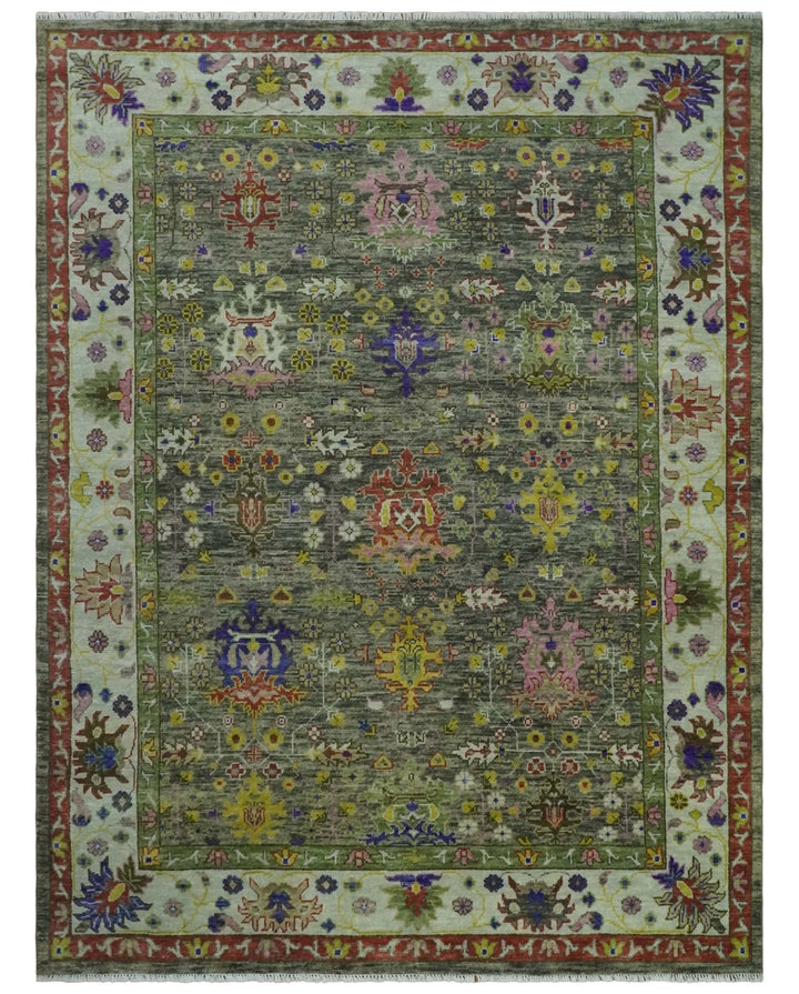 Ready 9x12 Traditional Moss Green and Silver Hand knotted Oushak Wool Area Rug - The Rug Decor