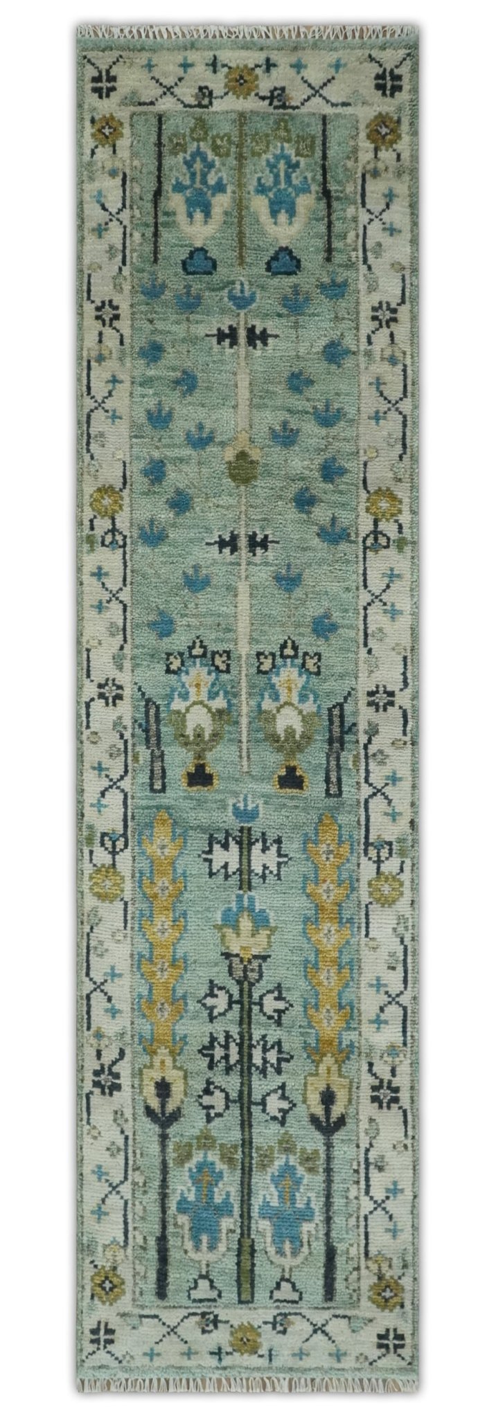 Ready to Ship 8x10, 9x12 Aqua and Ivory Tree Design Hand Knotted Wool Area Rug - The Rug Decor
