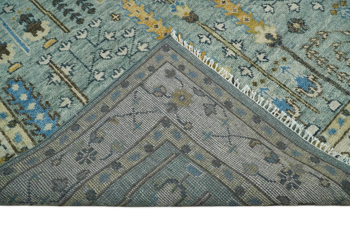 Ready to Ship 8x10, 9x12 Aqua and Ivory Tree Design Hand Knotted Wool Area Rug - The Rug Decor