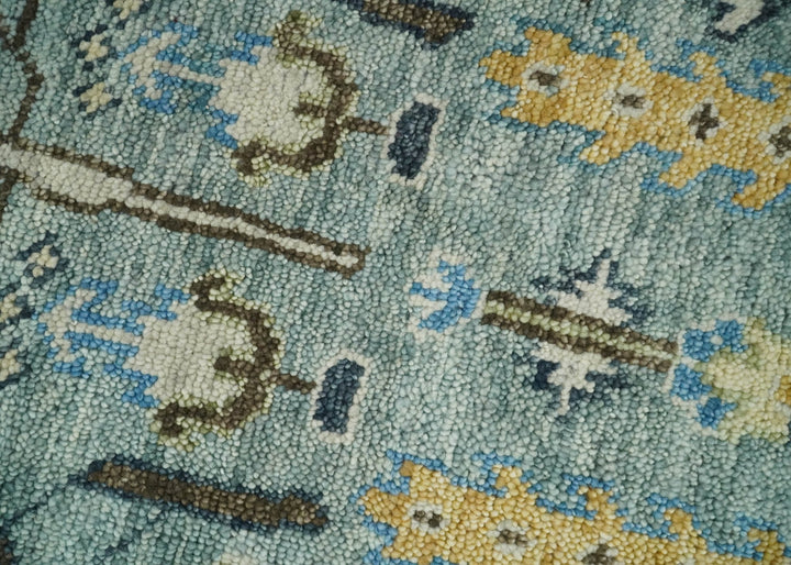 Ready to Ship 8x10, 9x12 Aqua and Ivory Tree Design Hand Knotted Wool Area Rug - The Rug Decor