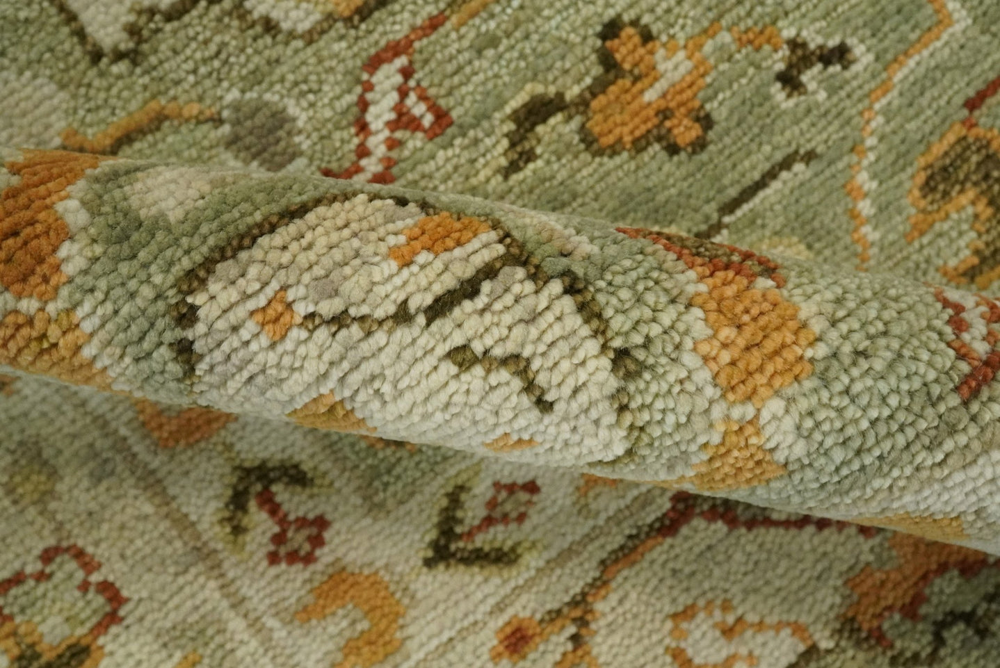 Ready to Ship 8x10, 9x12,10x14 Hand Knotted Green and beige Traditional Vintage Style Antique Wool Rug - The Rug Decor