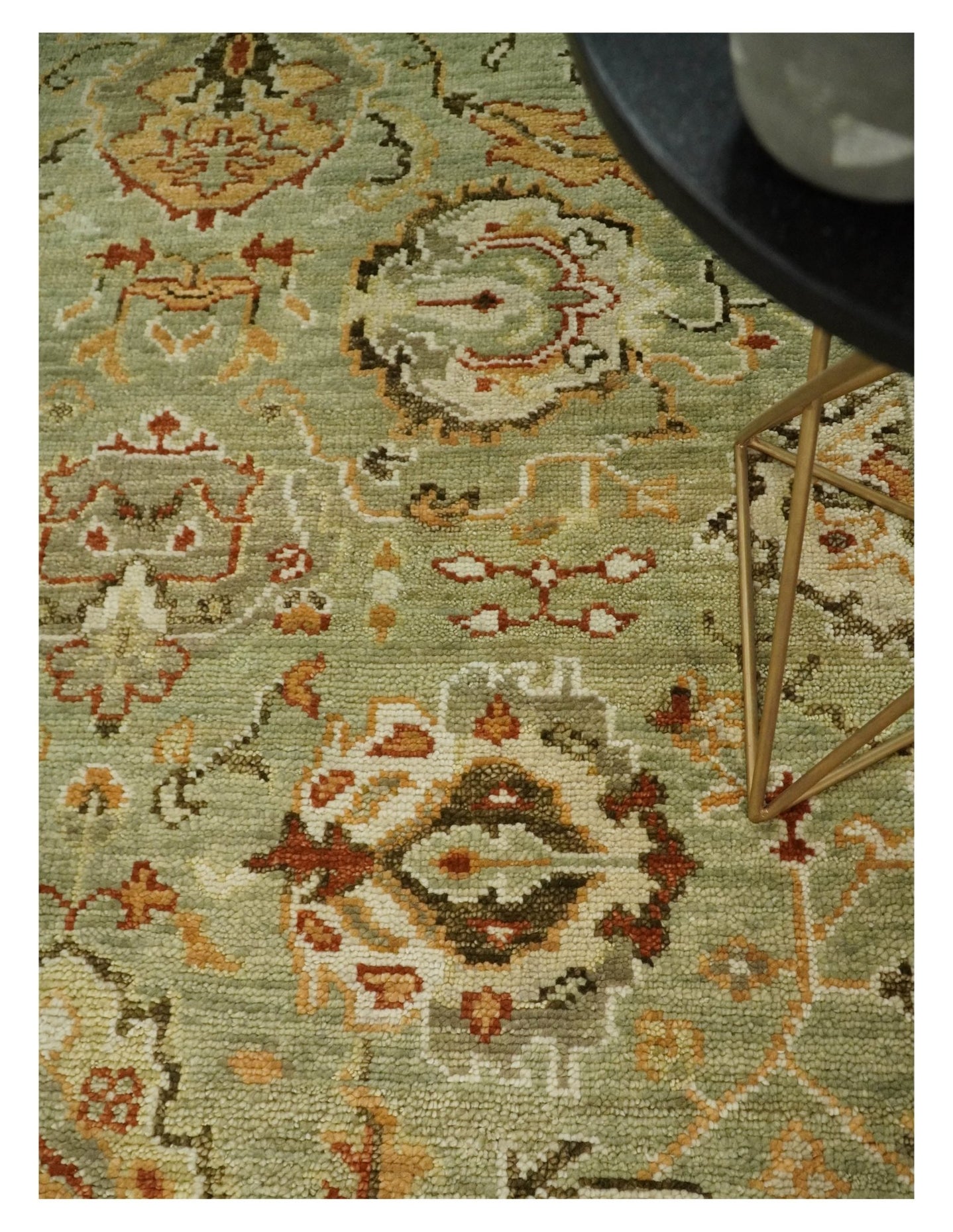 Ready to Ship 8x10, 9x12,10x14 Hand Knotted Green and beige Traditional Vintage Style Antique Wool Rug - The Rug Decor