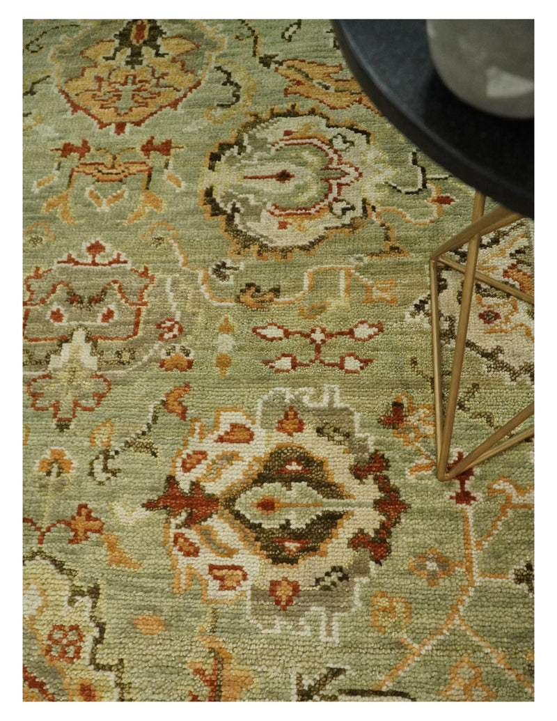 Hand Knotted Green and beige Traditional Vintage Style Antique Wool Rug ...