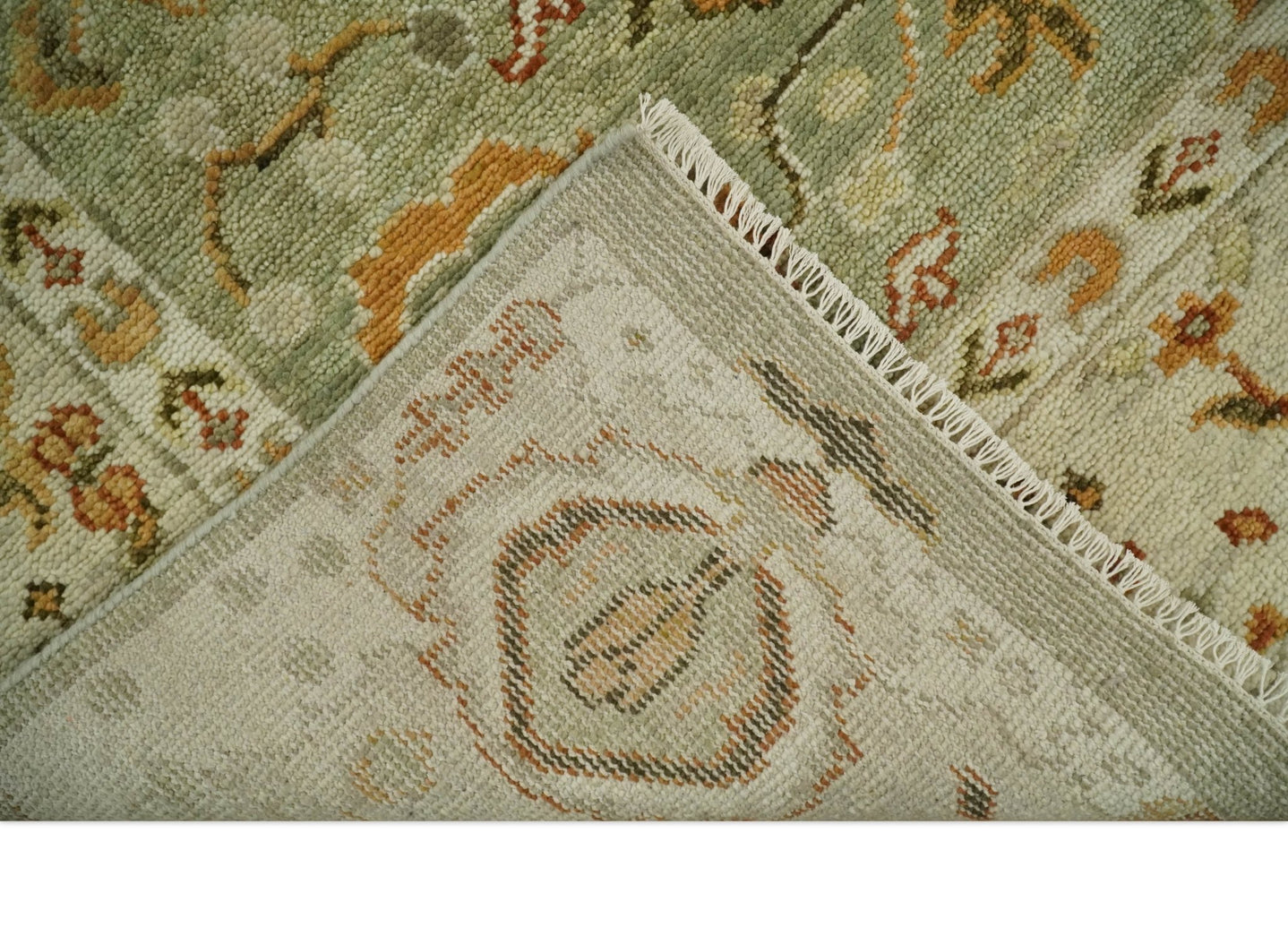 Ready to Ship 8x10, 9x12,10x14 Hand Knotted Green and beige Traditional Vintage Style Antique Wool Rug - The Rug Decor