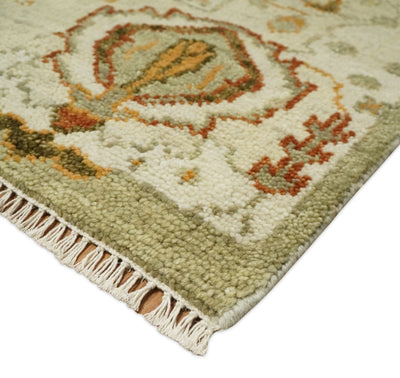 Ready to Ship 8x10, 9x12,10x14 Hand Knotted Green and beige Traditional Vintage Style Antique Wool Rug - The Rug Decor