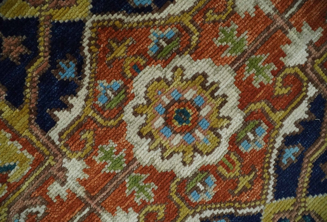 Ready to Ship 8x10 Rust and Blue Traditional Hand Knotted Wool Area Rug - The Rug Decor