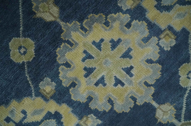 Ready to Ship 9x12 Hand Knotted Blue and Beige Traditional Oushak Wool Rug - The Rug Decor