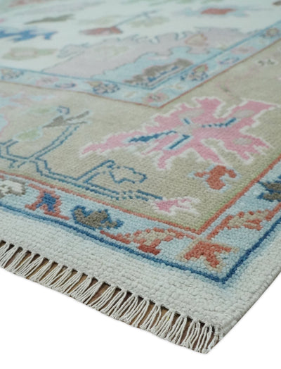 Ready to Ship 9x12 Ivory and Camel Hand Knotted Vibrant Colorful Traditional Oushak Wool Area Rug - The Rug Decor