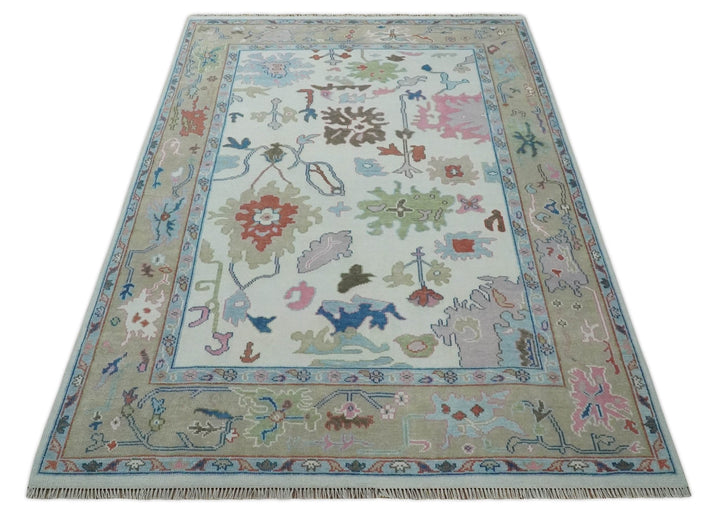Ready to Ship 9x12 Ivory and Camel Hand Knotted Vibrant Colorful Traditional Oushak Wool Area Rug - The Rug Decor