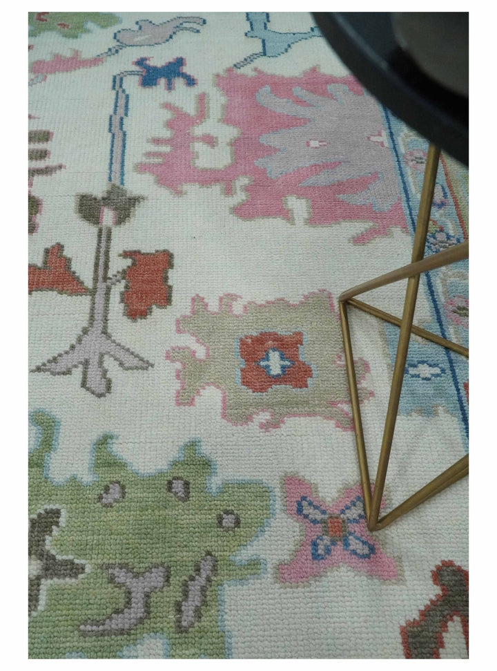 Ready to Ship 9x12 Ivory and Camel Hand Knotted Vibrant Colorful Traditional Oushak Wool Area Rug - The Rug Decor