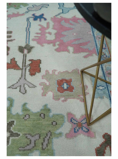 Ready to Ship 9x12 Ivory and Camel Hand Knotted Vibrant Colorful Traditional Oushak Wool Area Rug - The Rug Decor