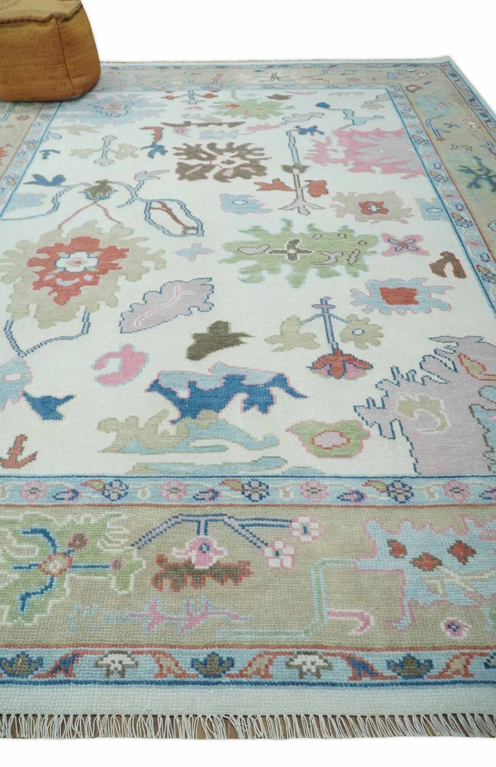 Ready to Ship 9x12 Ivory and Camel Hand Knotted Vibrant Colorful Traditional Oushak Wool Area Rug - The Rug Decor