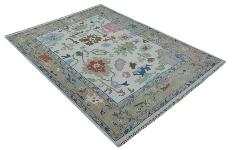 Ready to Ship 9x12 Ivory and Camel Hand Knotted Vibrant Colorful Traditional Oushak Wool Area Rug - The Rug Decor