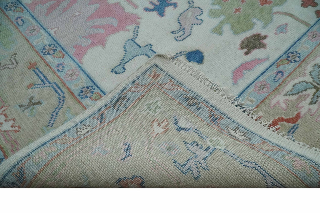 Ready to Ship 9x12 Ivory and Camel Hand Knotted Vibrant Colorful Traditional Oushak Wool Area Rug - The Rug Decor