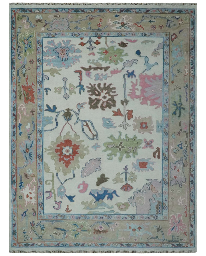 Ready to Ship 9x12 Ivory and Camel Hand Knotted Vibrant Colorful Traditional Oushak Wool Area Rug - The Rug Decor
