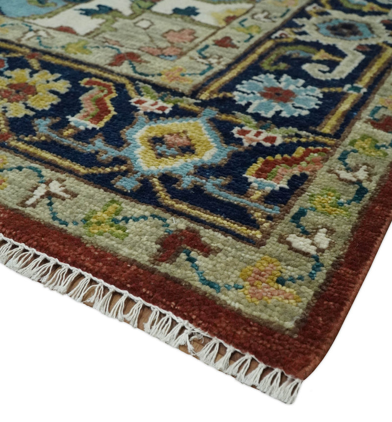 Ready to Ship 9x12 Rust and Blue Traditional Vintage Style Hand Knotted Wool Area Rug - The Rug Decor