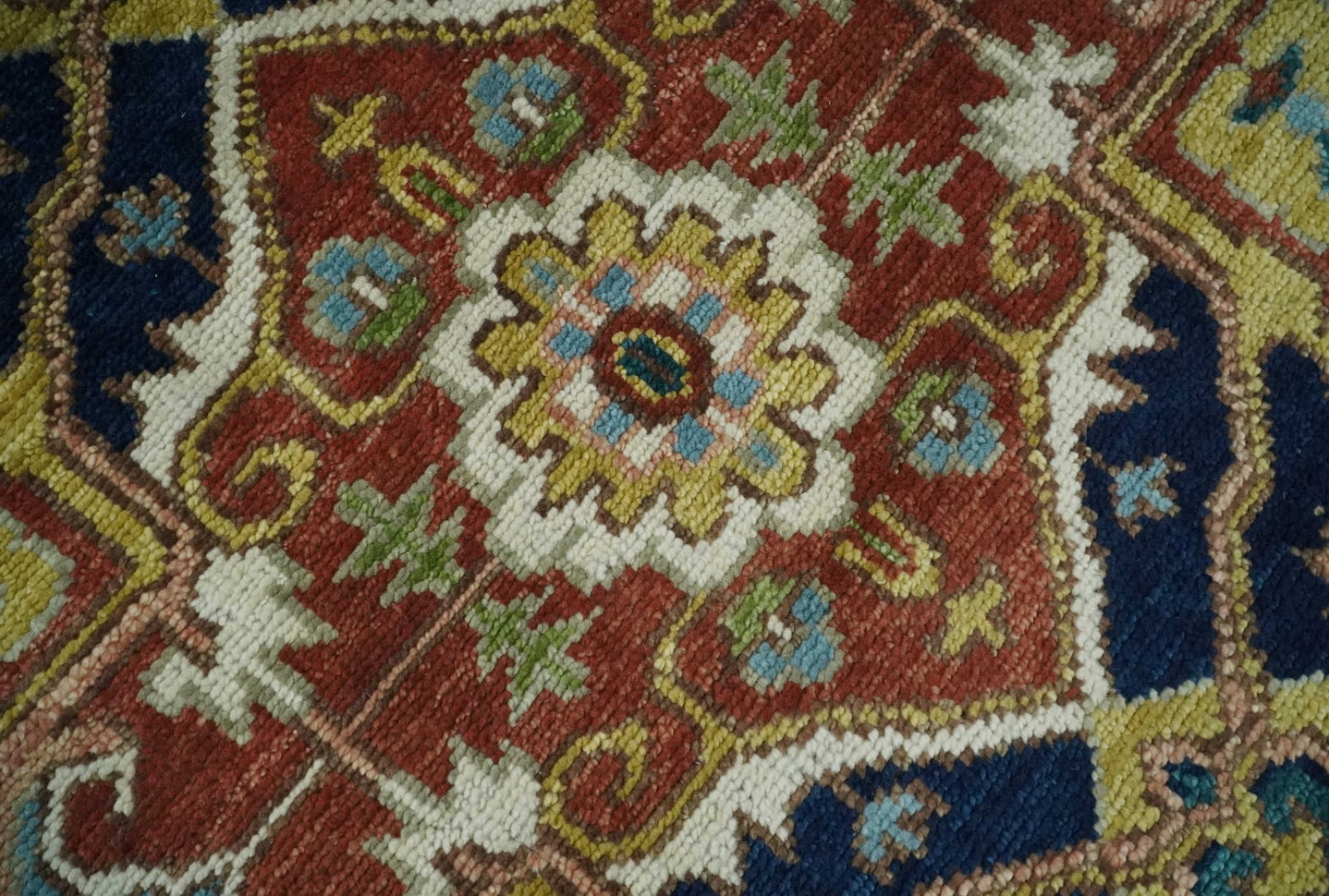 Ready to Ship 9x12 Rust and Blue Traditional Vintage Style Hand Knotted Wool Area Rug - The Rug Decor