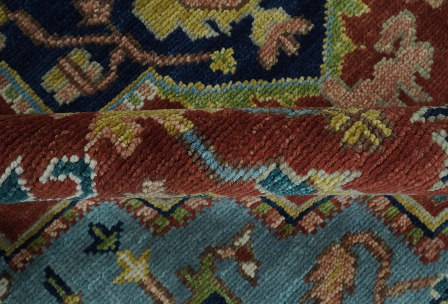 Ready to Ship 9x12 Rust and Blue Traditional Vintage Style Hand Knotted Wool Area Rug - The Rug Decor