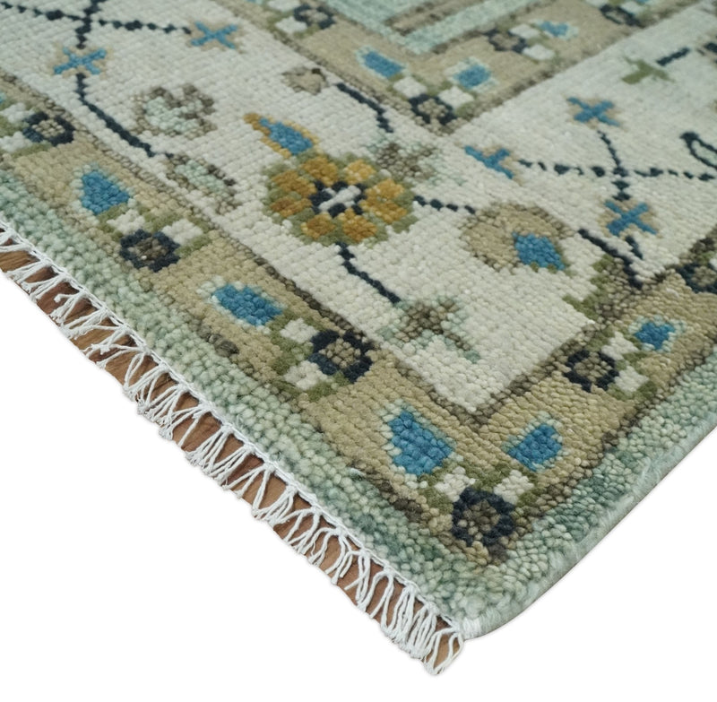Ready to Ship Antique Moss Green and Ivory Hand Knotted Traditional Wool Area Rug - The Rug Decor
