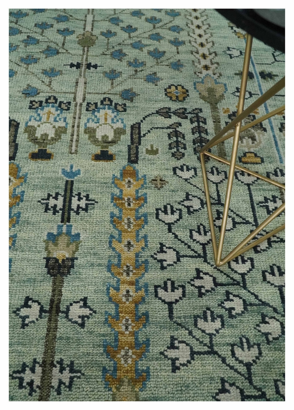 Ready to Ship Antique Moss Green and Ivory Hand Knotted Traditional Wool Area Rug - The Rug Decor