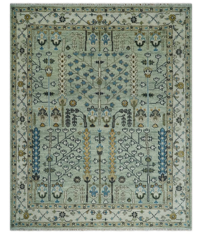 Ready to Ship Antique Moss Green and Ivory Hand Knotted Traditional Wool Area Rug - The Rug Decor
