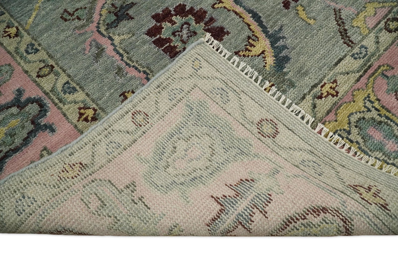 Ready to Ship Aqua and Pink Traditional Oushak Wool Area Rug - The Rug Decor