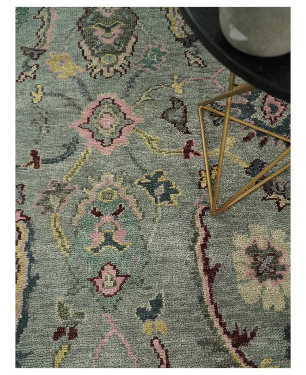 Ready to Ship Aqua and Pink Traditional Oushak Wool Area Rug - The Rug Decor