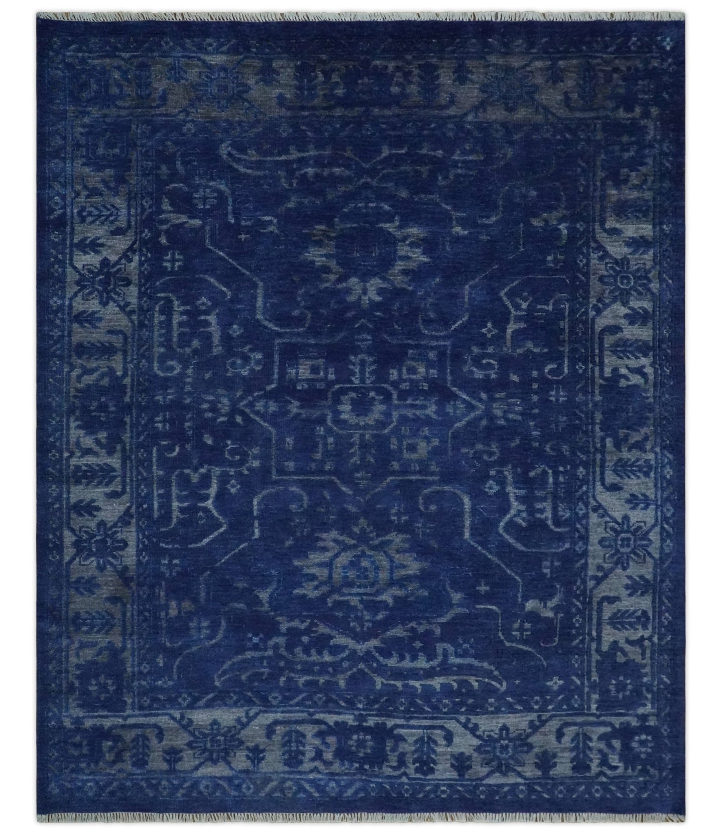 Ready to Ship Blue and Gray Hand knotted Oushak 8x10 and 9x12 wool Area Rug - The Rug Decor