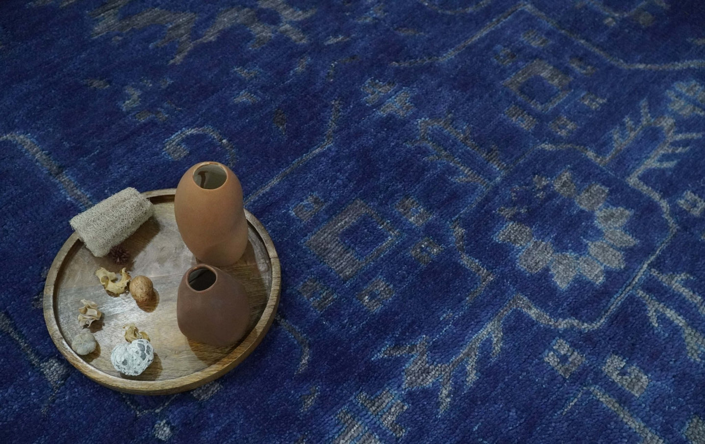 Ready to Ship Blue and Gray Hand knotted Oushak 8x10 and 9x12 wool Area Rug - The Rug Decor