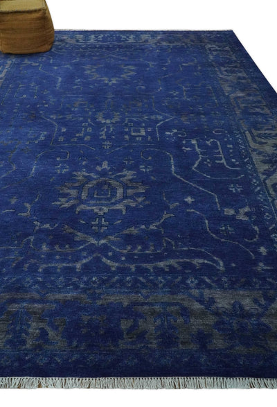 Ready to Ship Blue and Gray Hand knotted Oushak 8x10 and 9x12 wool Area Rug - The Rug Decor