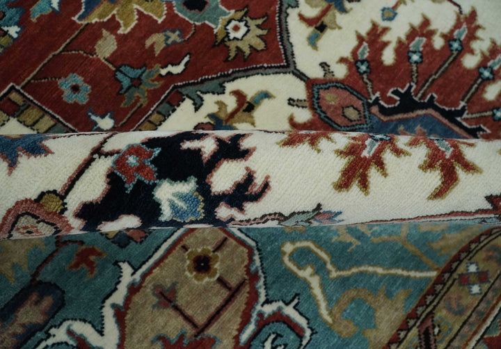 Ready to Ship Blue, Rust and Ivory 8x10 Hand knotted Traditional Wool Area Rug - The Rug Decor