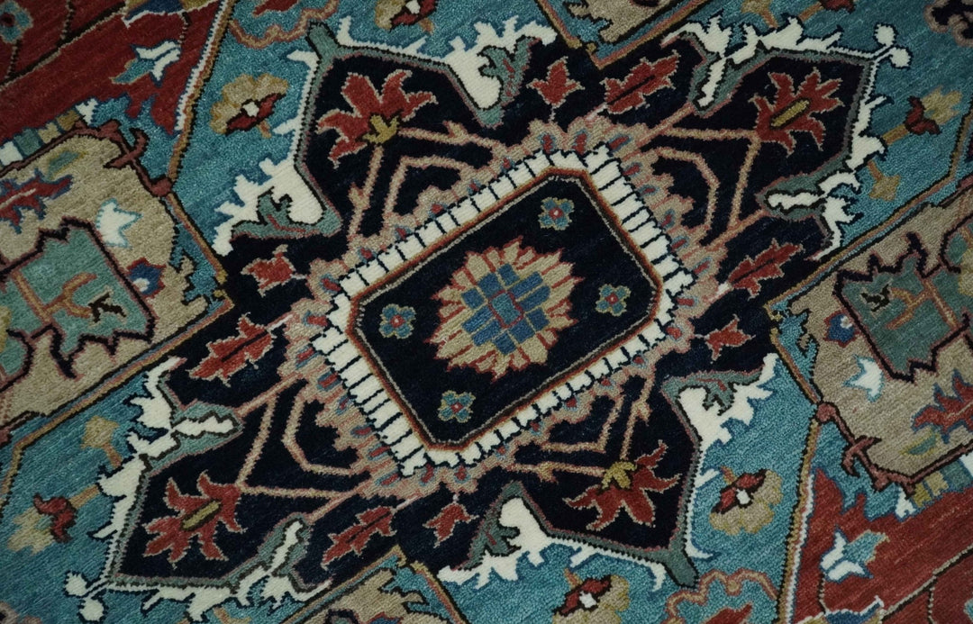 Ready to Ship Blue, Rust and Ivory 8x10 Hand knotted Traditional Wool Area Rug - The Rug Decor