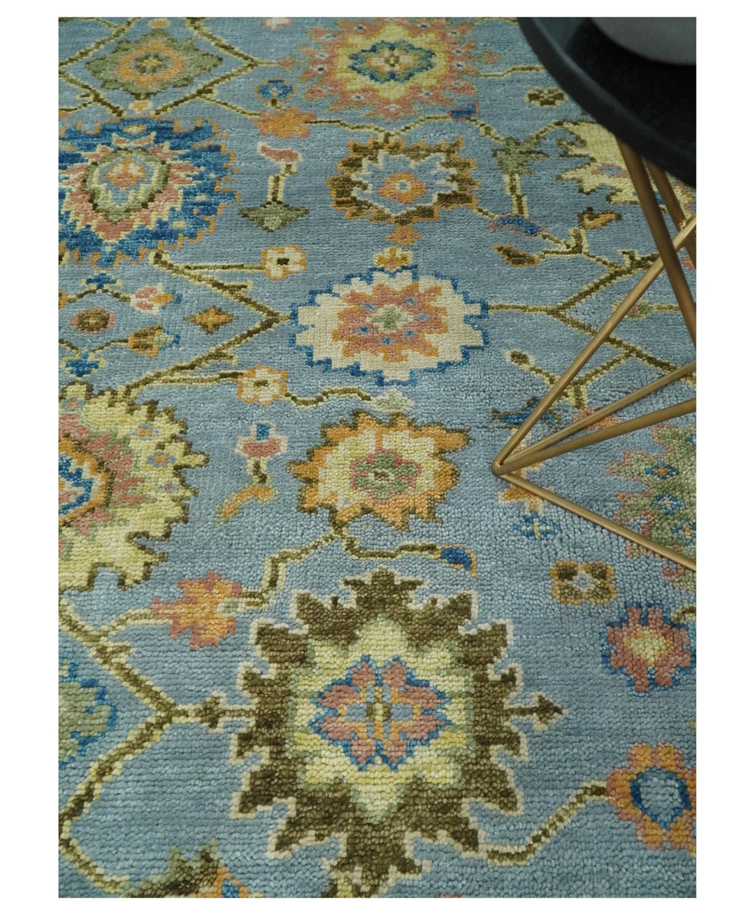Ready to Ship Hand Knotted Blue and Rust Modern Oushak Area Rug - The Rug Decor