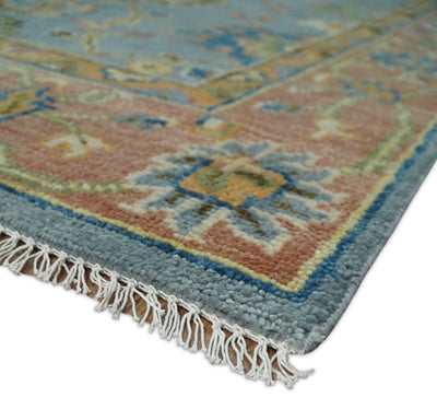 Ready to Ship Hand Knotted Blue and Rust Modern Oushak Area Rug - The Rug Decor