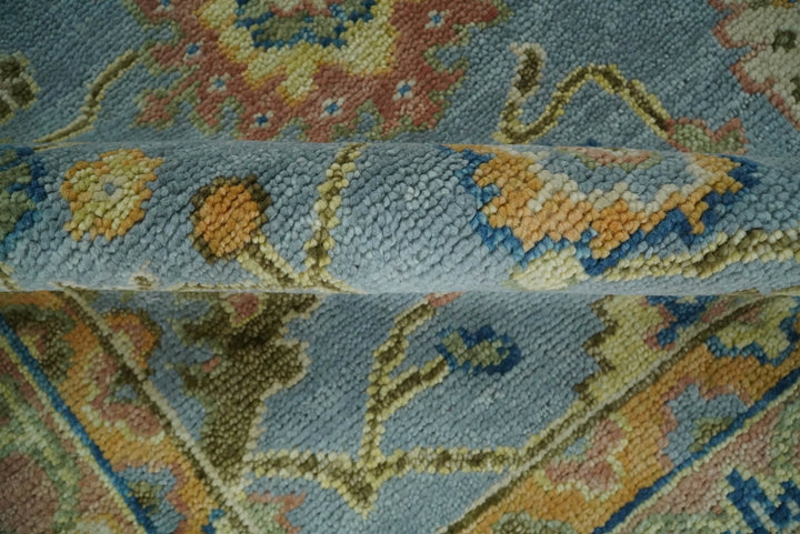 Ready to Ship Hand Knotted Blue and Rust Modern Oushak Area Rug - The Rug Decor