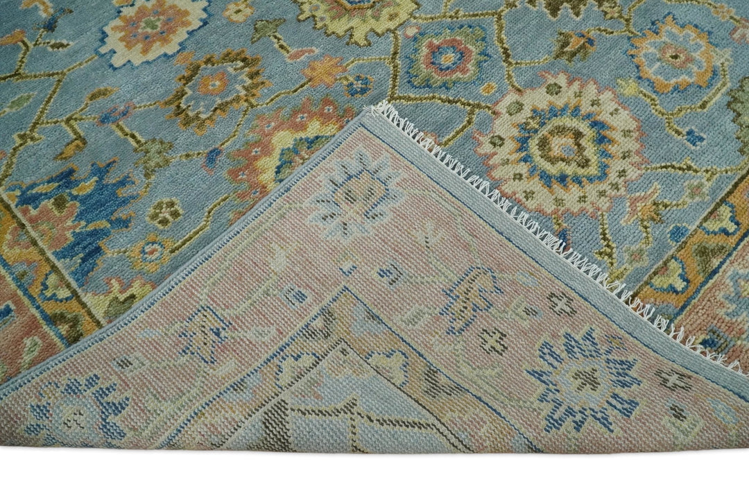 Ready to Ship Hand Knotted Blue and Rust Modern Oushak Area Rug - The Rug Decor