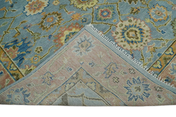 Ready to Ship Hand Knotted Blue and Rust Modern Oushak Area Rug - The Rug Decor